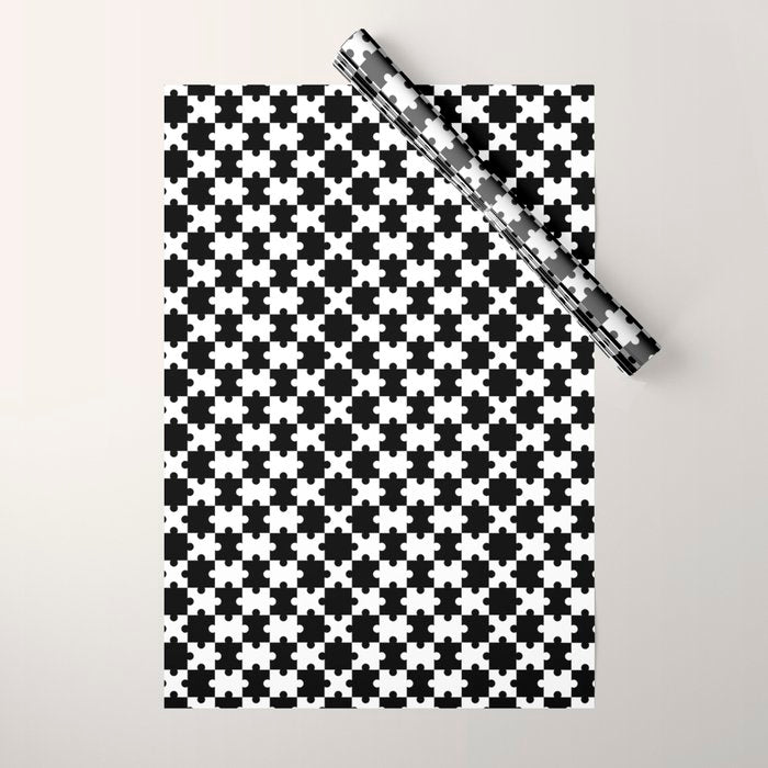 Black and white puzzle piece shape pattern Wrapping Paper Gallery Image 1