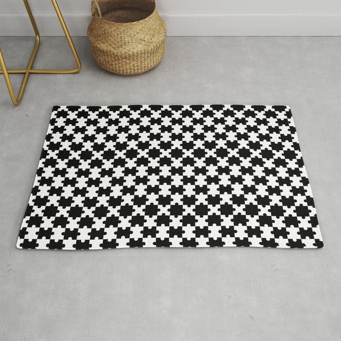 Black and white puzzle piece shape pattern Rug Gallery Image 1