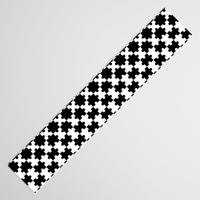 Black and white puzzle piece shape pattern Table Runner Gallery Image 3