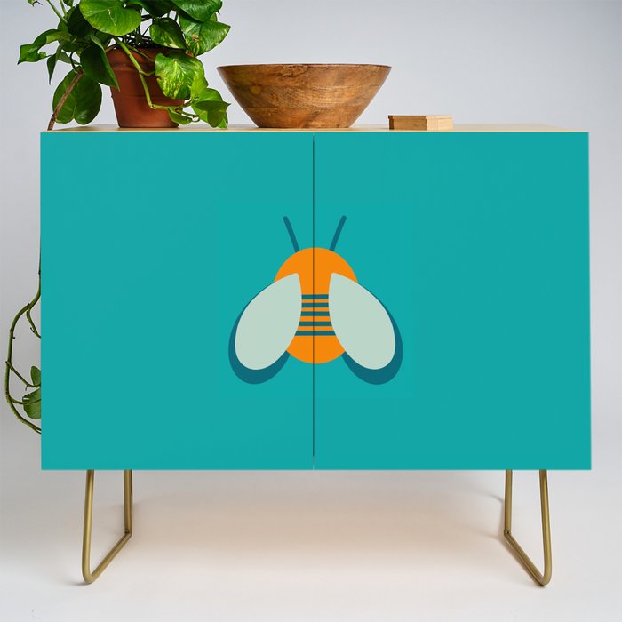 Lucky Bee - Cute Retro Minimalism in Orange and Turquoise Credenza Gallery Image 1