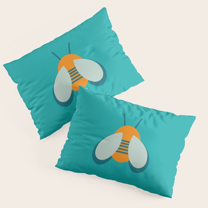 Lucky Bee - Cute Retro Minimalism in Orange and Turquoise Pillow Sham Gallery Image 3