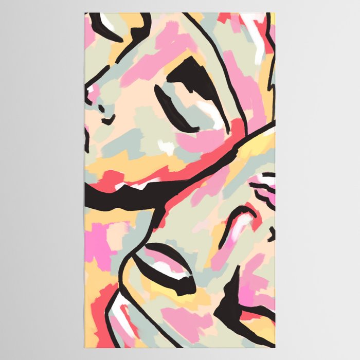 Emotional Orientation, Abstract Face Line Art Drawing Sketch, Mental Wellness Eclectic Painting, Bohemian Positivity Good Vibes Growth Peace Tablecloth Gallery Image 2