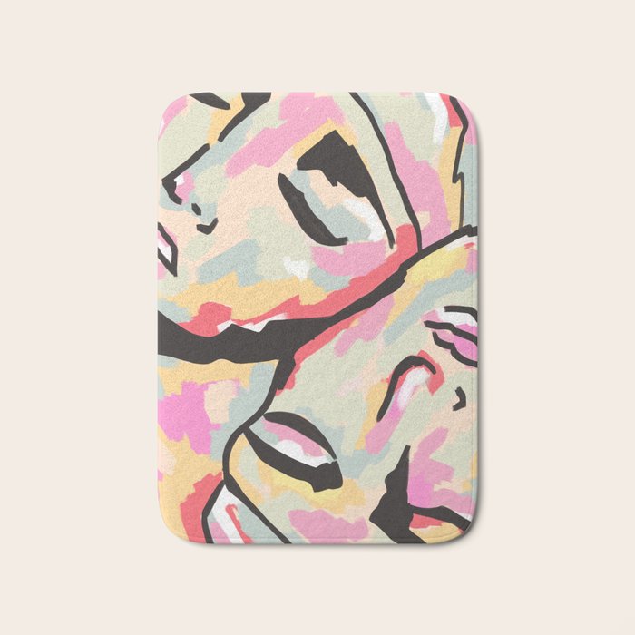 Emotional Orientation, Abstract Face Line Art Drawing Sketch, Mental Wellness Eclectic Painting, Bohemian Positivity Good Vibes Growth Peace Bath Mat Gallery Image 1