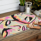 Emotional Orientation, Abstract Face Line Art Drawing Sketch, Mental Wellness Eclectic Painting, Bohemian Positivity Good Vibes Growth Peace Outdoor Rug Gallery Image 2