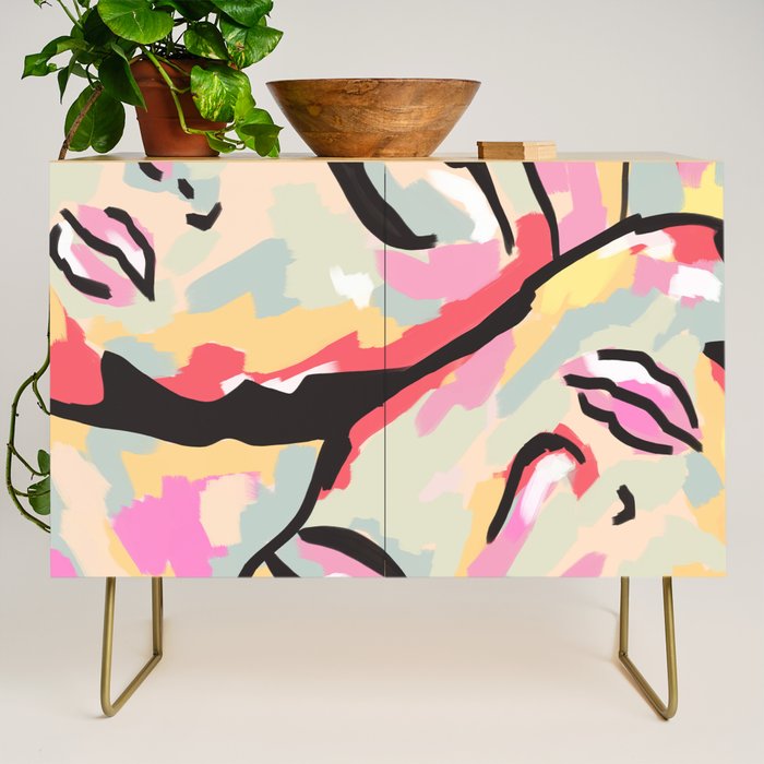 Emotional Orientation, Abstract Face Line Art Drawing Sketch, Mental Wellness Eclectic Painting, Bohemian Positivity Good Vibes Growth Peace Credenza Gallery Image 1