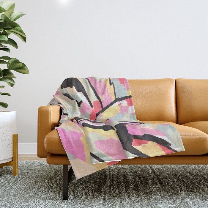 Emotional Orientation, Abstract Face Line Art Drawing Sketch, Mental Wellness Eclectic Painting, Bohemian Positivity Good Vibes Growth Peace Throw Blanket Gallery Image 1