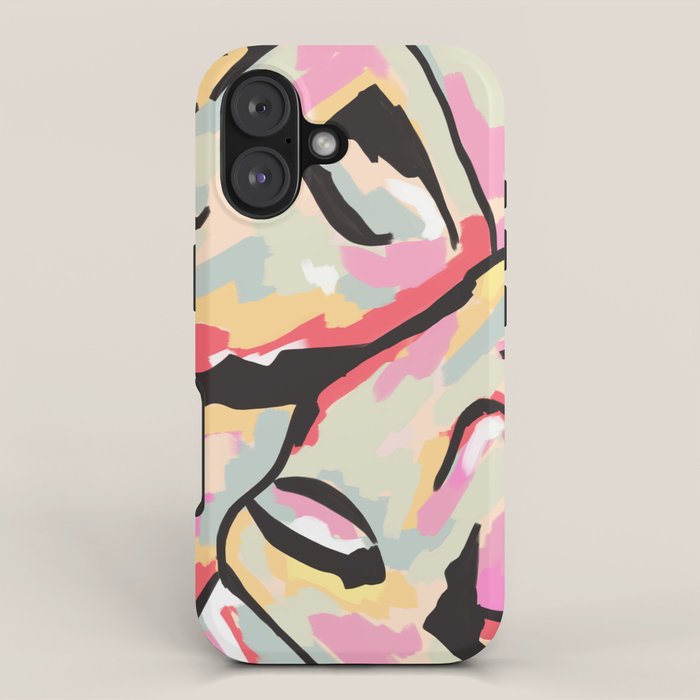 Emotional Orientation, Abstract Face Line Art Drawing Sketch, Mental Wellness Eclectic Painting, Bohemian Positivity Good Vibes Growth Peace iPhone Case Gallery Image 1
