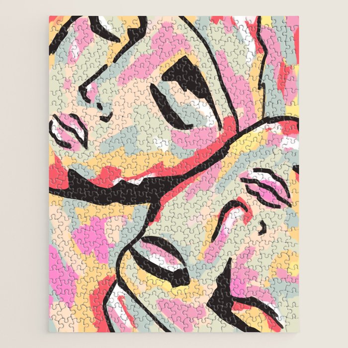 Emotional Orientation, Abstract Face Line Art Drawing Sketch, Mental Wellness Eclectic Painting, Bohemian Positivity Good Vibes Growth Peace Jigsaw Puzzle Gallery Image 1