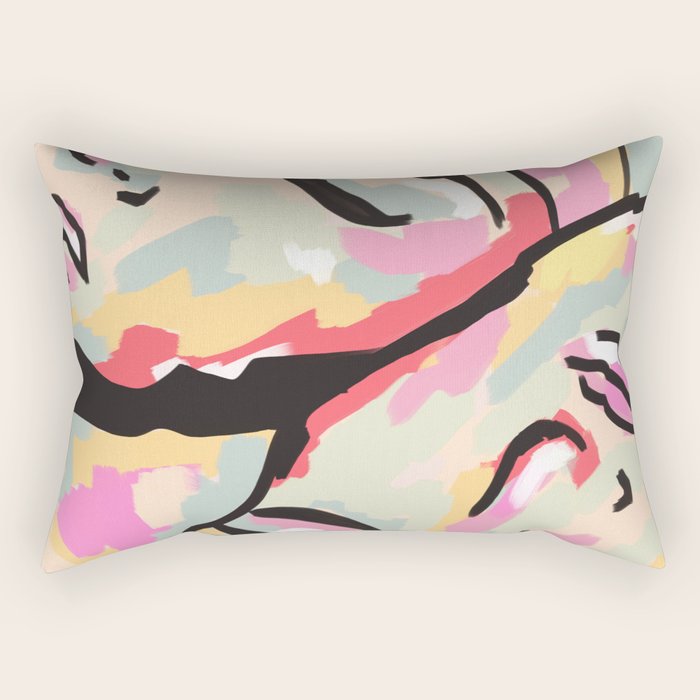 Emotional Orientation, Abstract Face Line Art Drawing Sketch, Mental Wellness Eclectic Painting, Bohemian Positivity Good Vibes Growth Peace Rectangular Pillow Gallery Image 2