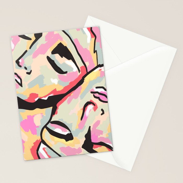 Emotional Orientation, Abstract Face Line Art Drawing Sketch, Mental Wellness Eclectic Painting, Bohemian Positivity Good Vibes Growth Peace Stationery Card Gallery Image 2
