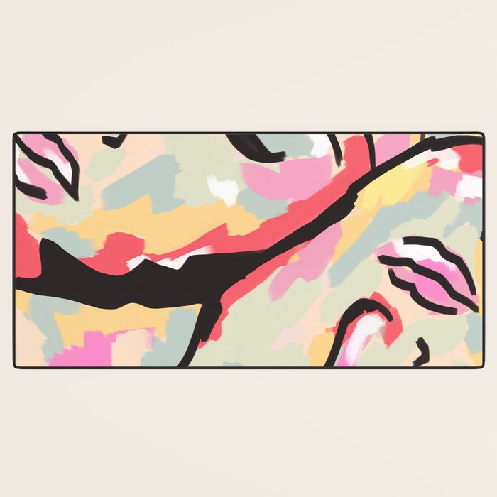Emotional Orientation, Abstract Face Line Art Drawing Sketch, Mental Wellness Eclectic Painting, Bohemian Positivity Good Vibes Growth Peace Desk Mat Gallery Image 3