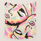 Emotional Orientation, Abstract Face Line Art Drawing Sketch, Mental Wellness Eclectic Painting, Bohemian Positivity Good Vibes Growth Peace Wall Tapestry Gallery Image 4