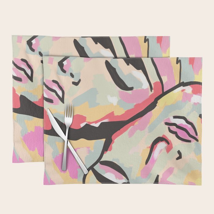 Emotional Orientation, Abstract Face Line Art Drawing Sketch, Mental Wellness Eclectic Painting, Bohemian Positivity Good Vibes Growth Peace Placemat Gallery Image 1