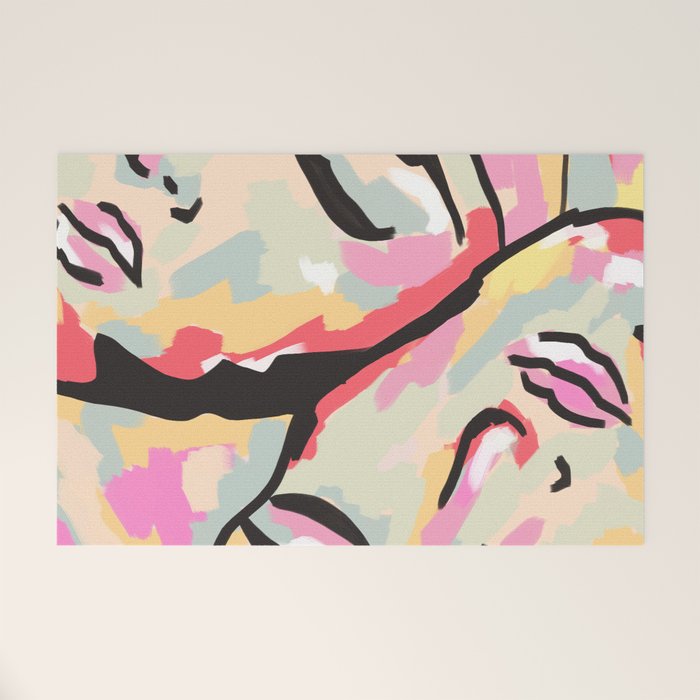 Emotional Orientation, Abstract Face Line Art Drawing Sketch, Mental Wellness Eclectic Painting, Bohemian Positivity Good Vibes Growth Peace Welcome Mat Gallery Image 1