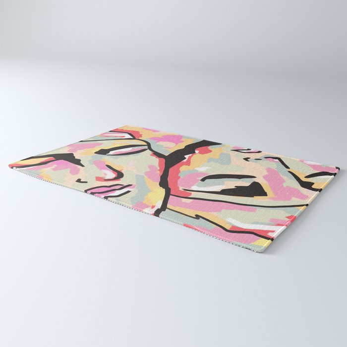 Emotional Orientation, Abstract Face Line Art Drawing Sketch, Mental Wellness Eclectic Painting, Bohemian Positivity Good Vibes Growth Peace Rug Gallery Image 3