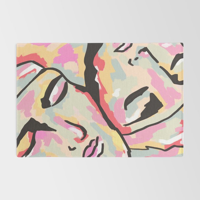 Emotional Orientation, Abstract Face Line Art Drawing Sketch, Mental Wellness Eclectic Painting, Bohemian Positivity Good Vibes Growth Peace Rug Gallery Image 2