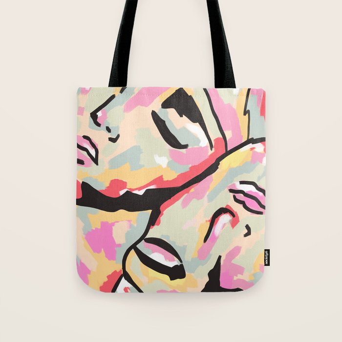 Emotional Orientation, Abstract Face Line Art Drawing Sketch, Mental Wellness Eclectic Painting, Bohemian Positivity Good Vibes Growth Peace Tote Bag Gallery Image 1