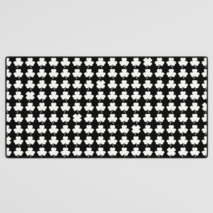 Clovers II Black and White Botanical Pattern Desk Mat Gallery Image 3