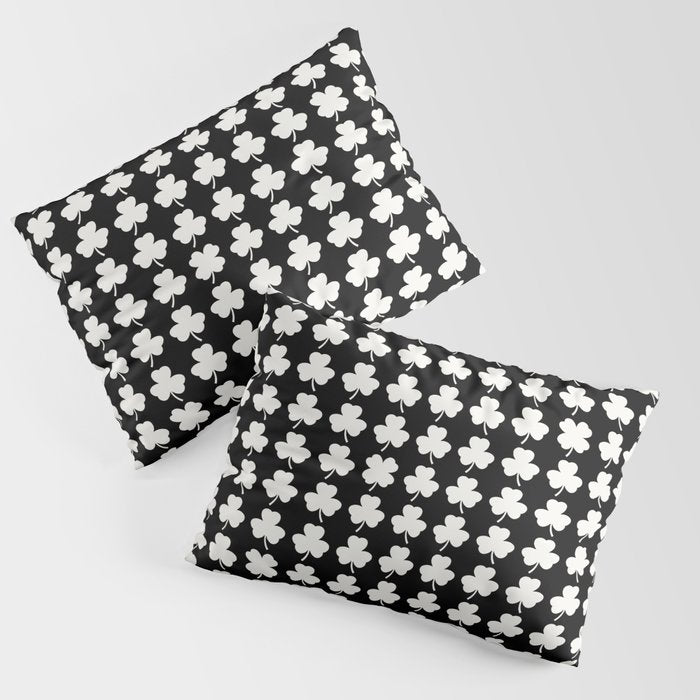 Clovers II Black and White Botanical Pattern Pillow Sham Gallery Image 3