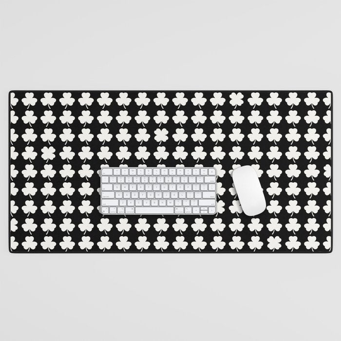 Clovers II Black and White Botanical Pattern Desk Mat Gallery Image 1
