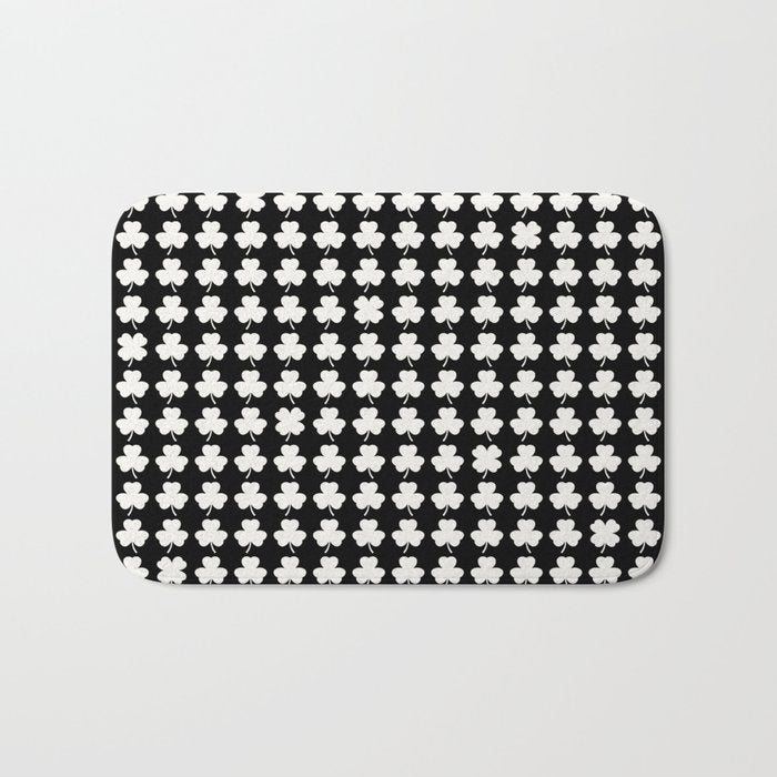 Clovers II Black and White Botanical Pattern Bath Mat Gallery Image 1