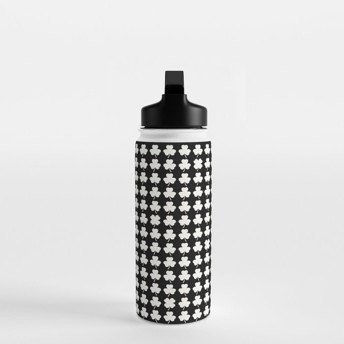 Clovers II Black and White Botanical Pattern Water Bottle Gallery Image 3