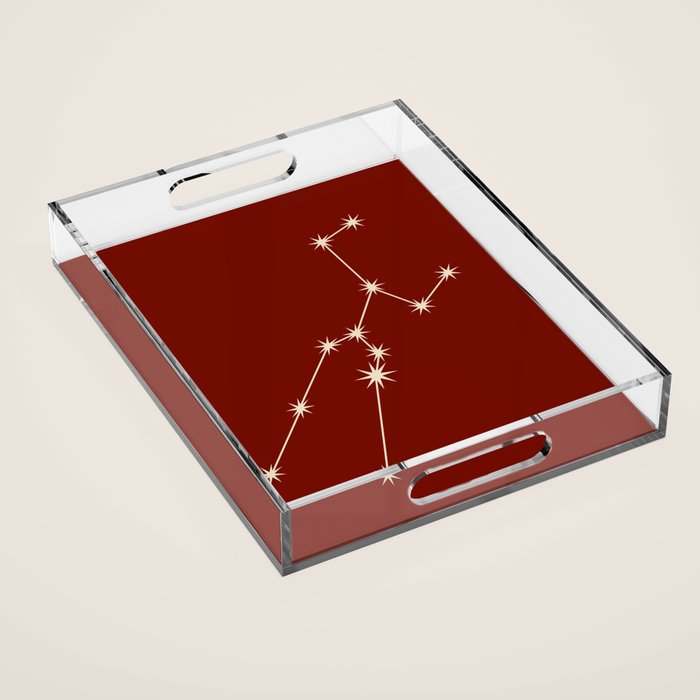 Taurus Zodiac Star Constellation Line Art Ruby Red Acrylic Tray Gallery Image 1