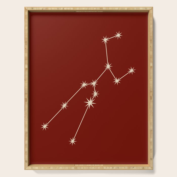 Taurus Zodiac Star Constellation Line Art Ruby Red Serving Tray Gallery Image 1