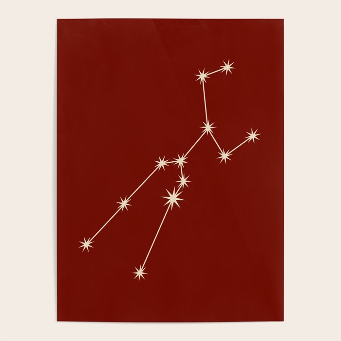 Taurus Zodiac Star Constellation Line Art Ruby Red Poster Gallery Image 1