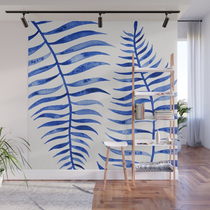 Navy Palm Leaf Wall Mural Gallery Image 1