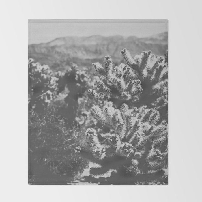 Cholla Cactus Garden (Black + White) Throw Blanket Gallery Image 2