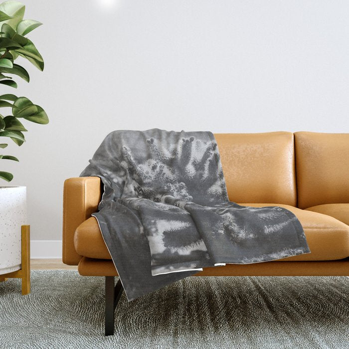 Cholla Cactus Garden (Black + White) Throw Blanket Gallery Image 1