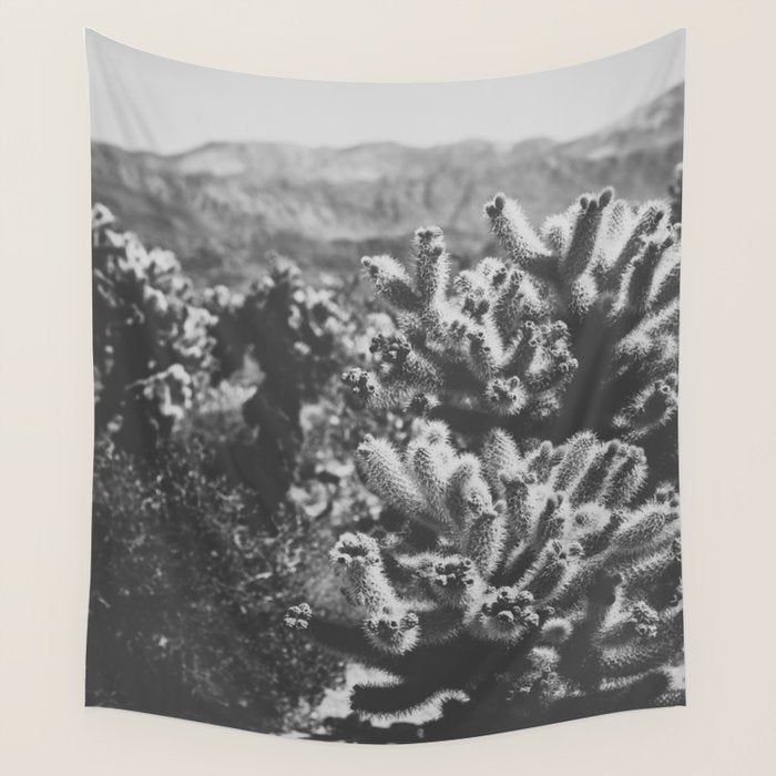 Cholla Cactus Garden (Black + White) Wall Tapestry Gallery Image 4