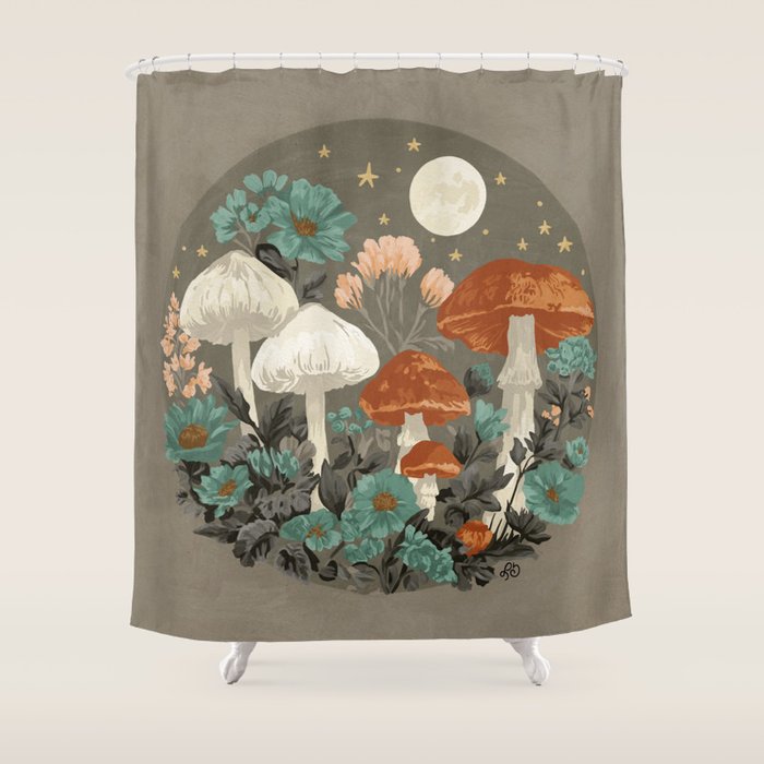 Vintage Moonlit Mushrooms Shower Curtain Gallery Image 1