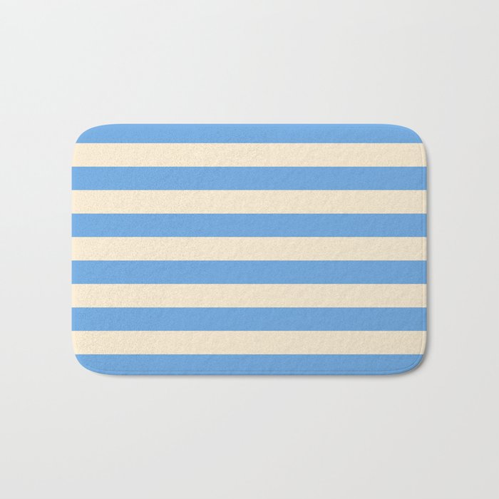 Retro Coastal Blue and White Stripes Bath Mat Gallery Image 1
