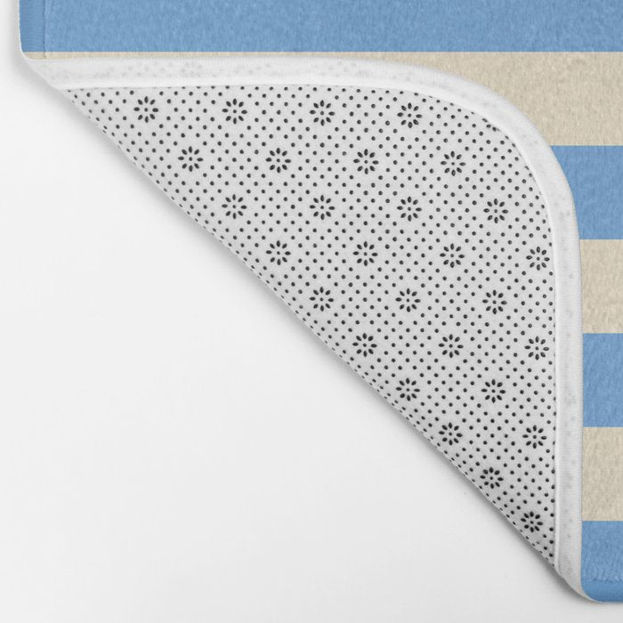 Retro Coastal Blue and White Stripes Bath Mat Gallery Image 2