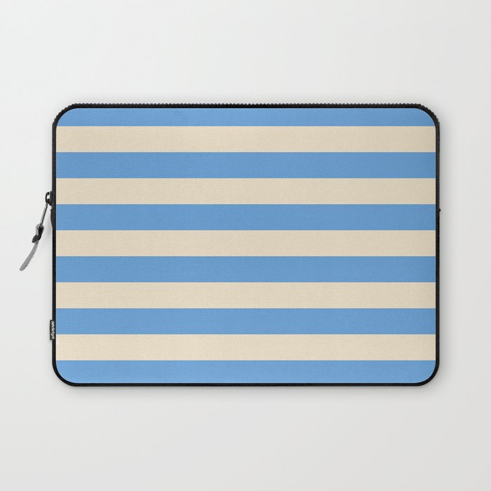 Retro Coastal Blue and White Stripes Laptop Sleeve Gallery Image 1