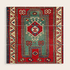 Kazak Southwest Caucasus Prayer Rug Print Wood Wall Art Gallery Image 1