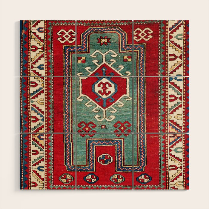 Kazak Southwest Caucasus Prayer Rug Print Wood Wall Art Gallery Image 1