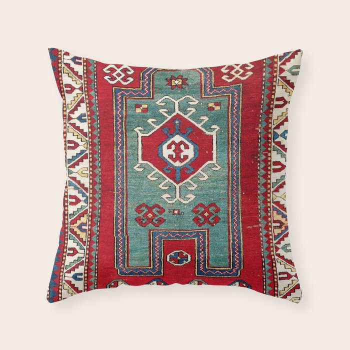 Kazak Southwest Caucasus Prayer Rug Print Throw Pillow Gallery Image 1