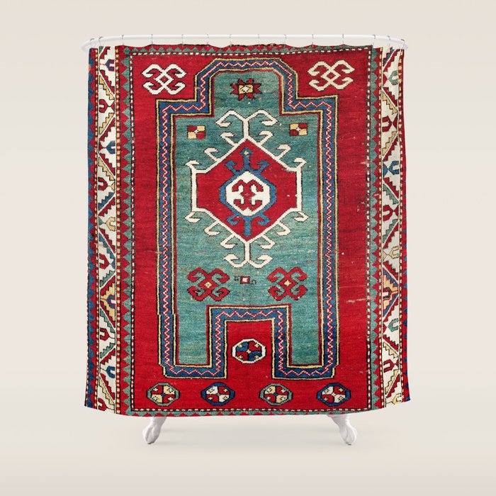 Kazak Southwest Caucasus Prayer Rug Print Shower Curtain Gallery Image 1