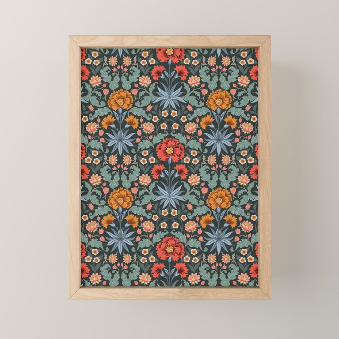 Victorian Carnation in Moody Red and Blue Mini Art Print Gallery Image 1