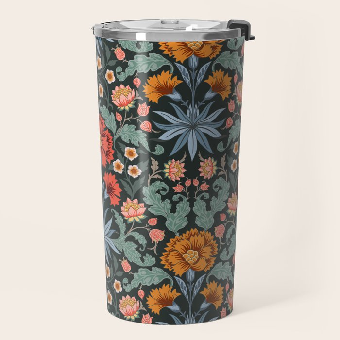 Victorian Carnation in Moody Red and Blue Travel Mug Gallery Image 2