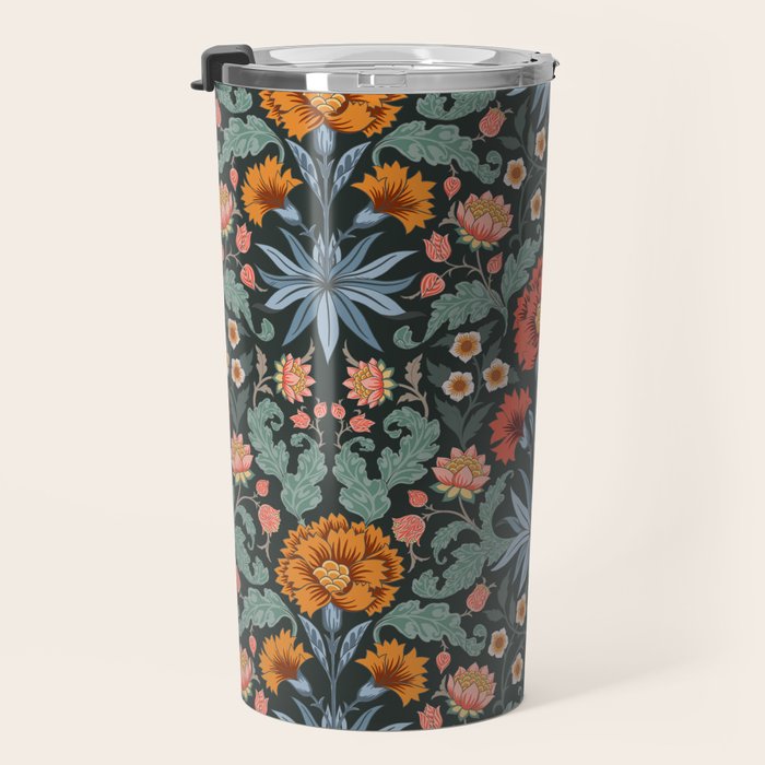 Victorian Carnation in Moody Red and Blue Travel Mug Gallery Image 3