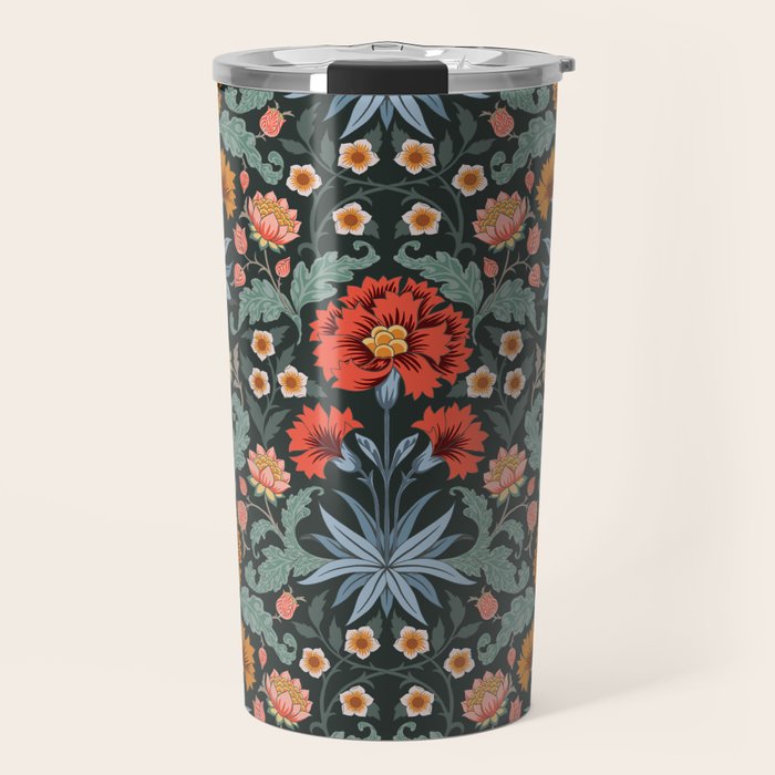 Victorian Carnation in Moody Red and Blue Travel Mug Gallery Image 1