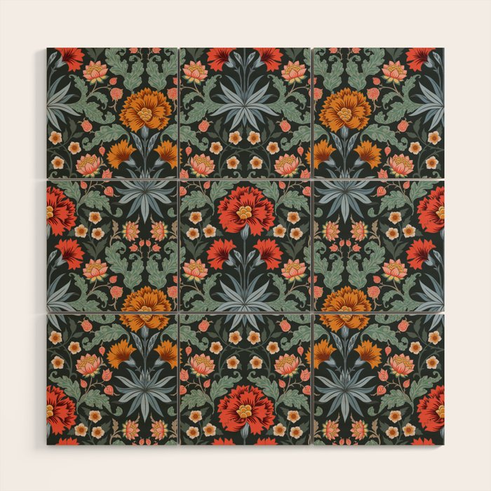 Victorian Carnation in Moody Red and Blue Wood Wall Art Gallery Image 1