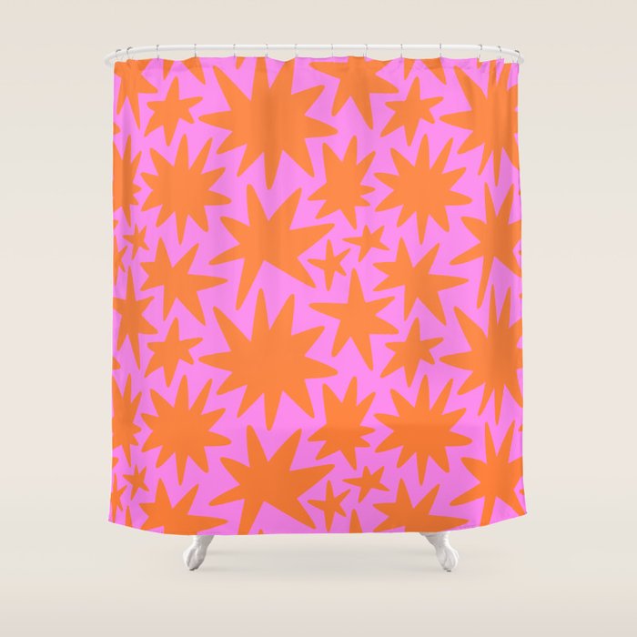 Retro pink star shape art pattern Shower Curtain Gallery Image 1