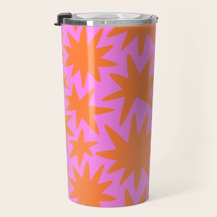 Retro pink star shape art pattern Travel Mug Gallery Image 3