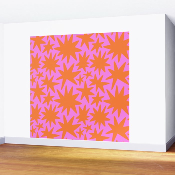 Retro pink star shape art pattern Wall Mural Gallery Image 2