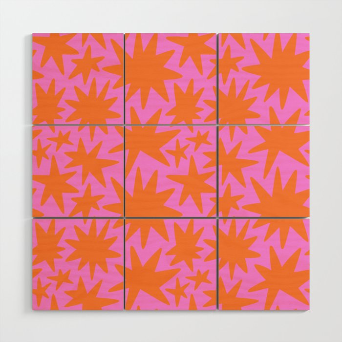 Retro pink star shape art pattern Wood Wall Art Gallery Image 1